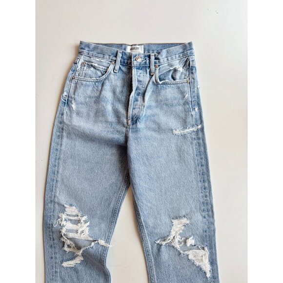 AGOLDE 90's Fall Out Light Wash Mid Rise Ripped Straight Leg Jeans, Size 23 - Picture 6 of 14